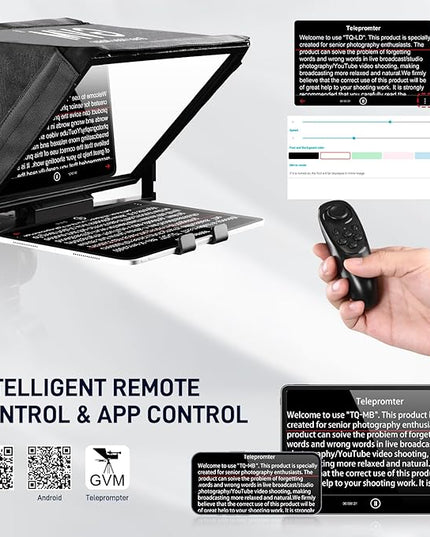 GVM 12" Teleprompter kit with Remote Control & App, Collapsible Teleprompter for iPad Tablet Phone DSLR Camera, Prompter with Carry Case, HD Refective Display, for Video Recording/Vlogger