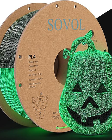 Sovol 3D Printer Luminous Filament, Glow in The Dark PLA 1kg (2.2 lbs) Spool 3D Printing Materials, Dimensional Accuracy +/- 0.03 mm, 1.75 mm, Shiny Green