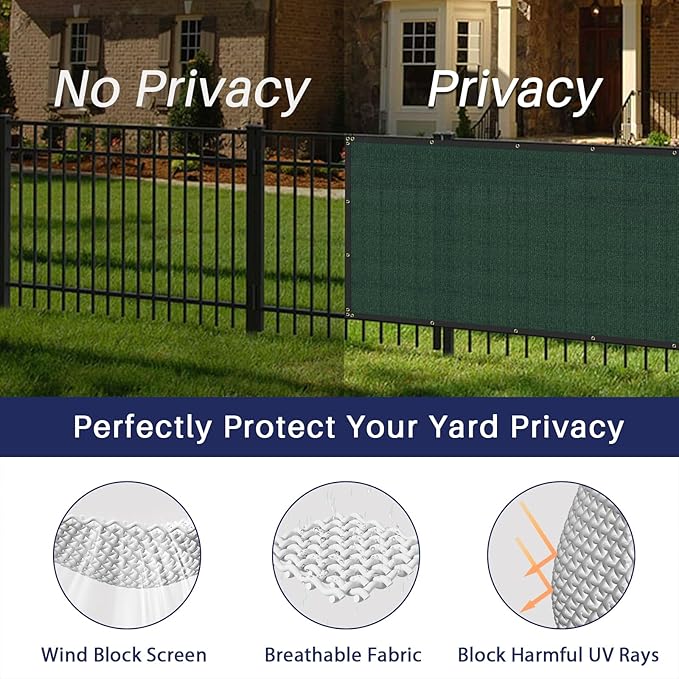 Windscreen4less Privacy Fence Screen Heavy Duty Windscreen Fencing Mesh Fabric Shade Net Cover with Brass Grommtes for Outdoor Wall Garden Yard Pool Deck, 6'x276' Green