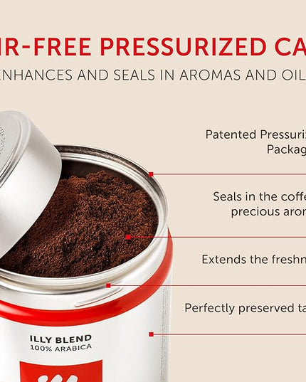 illy Ground Espresso Coffee, Classico Medium Roast, 100% Arabica, Premium Italian Coffee, Pre-Ground for Espresso Machines, 8.8oz, 12 Pack