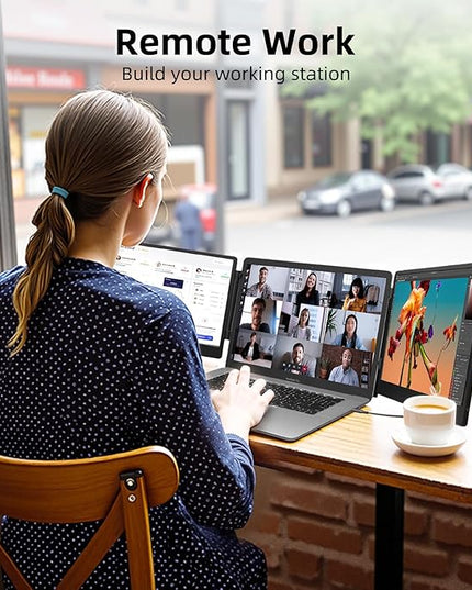 ZUMWALT Laptop Screen Extender, 14" Triple Portable Monitor for Laptop, 1080P FHD Screen Extender Monitors for 13"-16.5", Monitor Extender for MacOS/Windows/Chrome (Built-in Speakers)