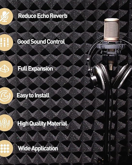 36 Pack AUSLET Acoustic Panels 12 x 12 x 2 Inches, Pyramid Sound Proof Foam Panels for Wall, High Density Black Acoustic Foam Panels,Soundproof Wall Panels