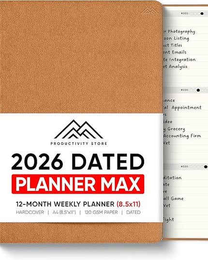 Dated, 2026 Planner, 8.5" x 11" - The Productivity Planner to Achieve Your 2026 Goals - Planner 2026-2027 by PRODUCTIVITY STORE (A4, BROWN)