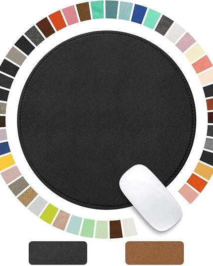 Mouse Pad，Round Mouse Pad，PU Mouse Pad，Leather Mouse Pad with Stitched Edge Micro-Fiber Base with Non-Slip Waterproof，Mouse Pad for Computers，Laptop，9 x 9 Inch (Black)
