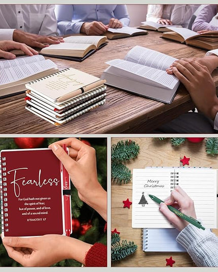 Kosiz Inspirational Valentines Christian Gifts Bulk A6 Notebook Prayer Journal with Pens Spiral Journal Religious Gift for Women Men Church Bible Study Group Teacher Coworker(48 Sets,Retro Color)