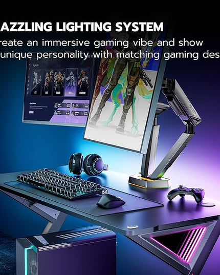 ARES WING RGB Dual Monitor Arm for 17-38" Ultrawide Screens, Holds 35.2lbs, Heavy Duty Dual Monitor Stand for Desk, Adjustable Double Mount with Clamp & Grommet Base, 75/100 VESA Mount, Gray