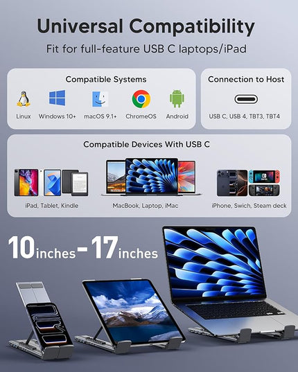 RoRoSkin 8-in-1 USB C Laptop Docking Station with 4K HDMI, 2 USB 3.0, PD 100W, Aluminum USB C Dock Tablet Stand Universal Dock Station for MacBook Pro/Air/Dell/HP/Surface/Lenovo, Plug and Play
