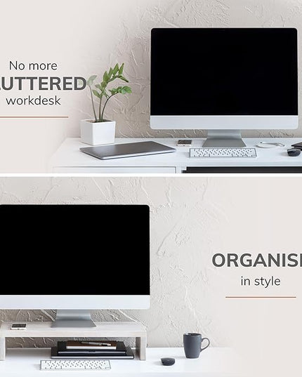 Anji Mountain Wooden Monitor Stand - Elegant Monitor Riser,Perfect Monitor Stand for Desk Organization, Durable Wood Construction monitor stands,Enhances Ergonomics and Workspace Efficiency,White Wash
