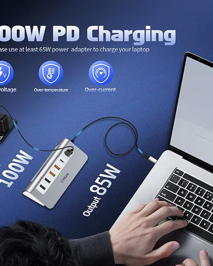 P9 PRO USB C Hub 10Gbps, 9-in-1 USB C Docking Station with 4K@60Hz HDMI, Type-C & 2 Type-A 3.2, 2 USB-A 2.0, PD 100W, SD/TF Port,Aluminum USB Hub for Laptop, iPhone 17 Series, MacBook Air/Pro