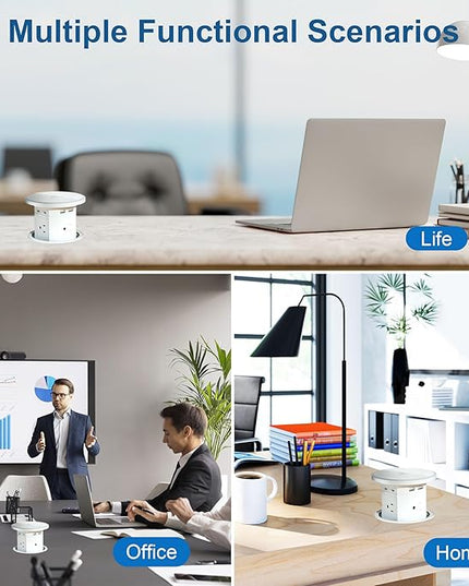 9-in-1 Pop-Up Outlet with Wireless Charging – 4 AC & 4 USB Ports, 2500W Overload Protection, 100-240V Global Voltage, 4-1/8" Cutout – Hidden Countertop Power Hub for Kitchen, Office, etc.（2-Pack）
