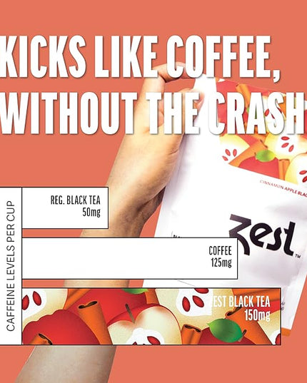 Zest 150mg High Caffeine Energy Loose Leaf Blend - Cinnamon Apple Black Tea - 4 Oz - All Natural Strong Flavored Healthy Coffee Alternative Highly Caffeinated Substitute - Perfect for Keto Diet