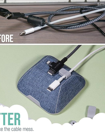 Smartish® Magnetic Cord Holder - Cable Wrangler Organizer Stocking Stuffer with Magnet Clips for Charger Management on Desktop, Nightstand for USB-C + Lightning - Blue Jeanie