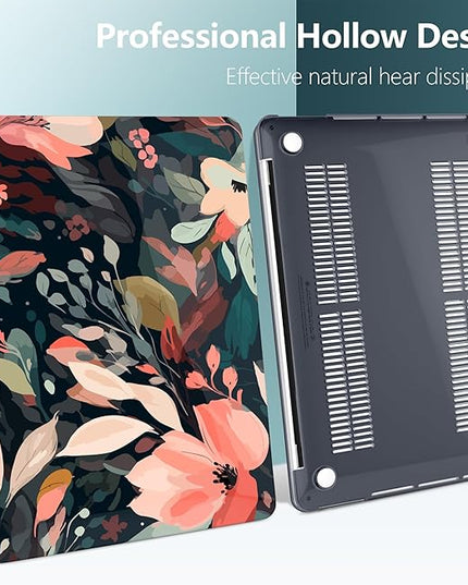 DONGKE Compatible with MacBook Pro 13 inch Case 2024 2023-2020 Release A2338 M2/M1 A2251 A2289 with Retina Display & Touch ID, Plastic Hard Shell & Keyboard Cover & Screen Film - Painted Florals