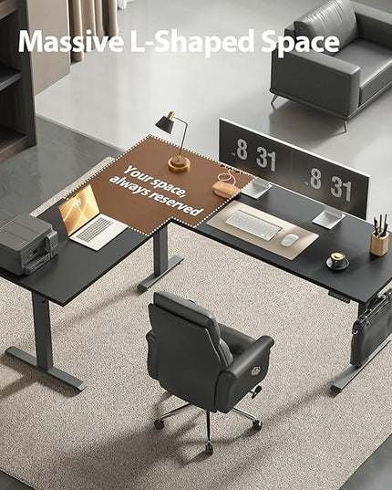 Agilestic Triple Motors 73" x 60" L Shaped Standing Desk, Electric Standing Desk Adjustable Height, Extra Large Desktop Corner Table for Home Office, Gaming Workstation, Splice Board, Black