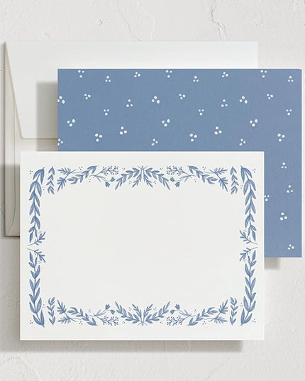 Minted Framed In Floral Stationery Cards, 10 Count, Blank Cards and Envelopes For Thank You Notes, Invitations & Handwritten Messages, Note Cards & Stationery Set, Gifts for Women, Blue Color Theme