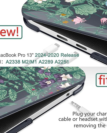 DONGKE Compatible with MacBook Pro 13 inch Case 2024 2023-2020 Release A2338 M2/M1 A2251 A2289 with Retina Display & Touch ID, Plastic Hard Shell & Keyboard Cover & Screen Film - Beautiful Wildflowers