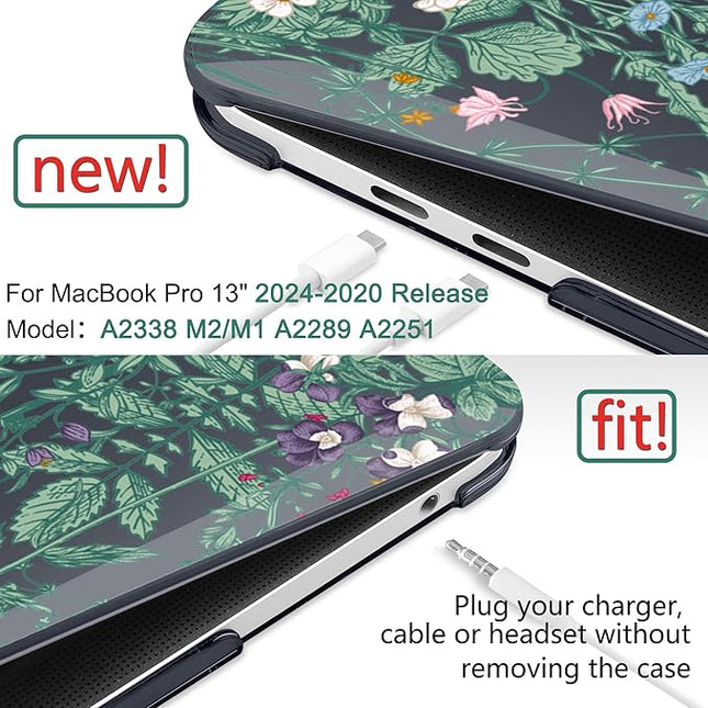 DONGKE Compatible with MacBook Pro 13 inch Case 2024 2023-2020 Release A2338 M2/M1 A2251 A2289 with Retina Display & Touch ID, Plastic Hard Shell & Keyboard Cover & Screen Film - Beautiful Wildflowers