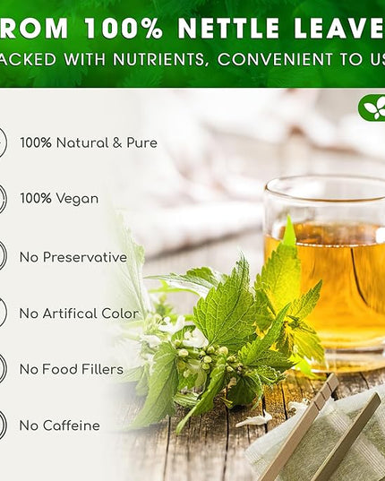 FreshDrinkUS, Premium 135 Nettle Leaf Tea Bags, 100% Natural & Pure, Stinging Nettle Leaf Tea, Burn Nettle, Stinging Nettle, Stinger Tea, No Sugar/Caffeine/Gluten, Vegan