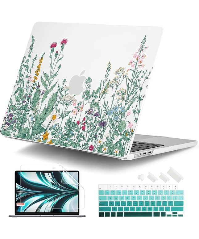 DONGKE for M4 MacBook Air 13.6 Inch Case 2025 2024 2023 2022 Model A3240 A3113 A2681 M3 M2 Chip, Plastic Hard Shell Case Cover with Touch ID for MacBook Air 13 Inch M4 (Garden Floral)