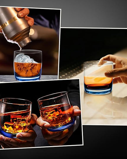 DISCOUNT PROMOS Whiskey Glasses 10 oz Set of 10, Bulk Pack - Heavy Base Old Fashioned Glass, Perfect for Scotch, Bourbon, Whiskey, Cocktail - Blue Bottom Color