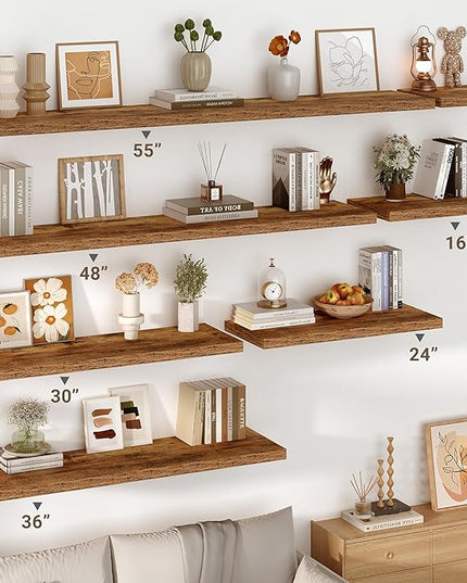 Vivelove 10 Inch Deep Floating Shelves 48 inch Long, 47.2 x 10 Wide Wall Shelves with Invisible Brackets, for Bedroom Bathroom Living Room Kitchen Office, Farmhouse Home Decor, Set of 2, Rustic Brown