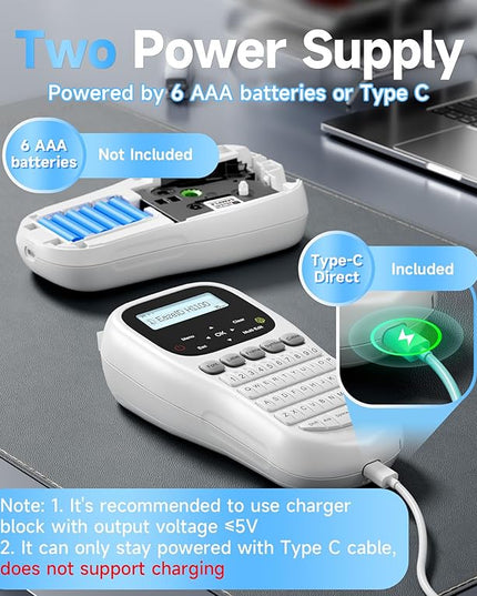 Label Maker Waterproof-Labels, Handheld Label Maker Machine with-Tape 12mm 0.47 Laminated White, Backlit Screen Multiple Fonts & Symbols, Portable Keyboard Labeler for Home Office School Use, H1100
