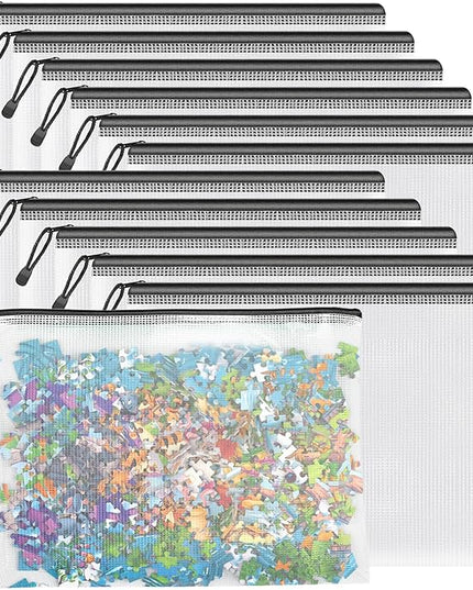 Umriox Mesh Zipper Pouch Puzzle Bags, 13.0x9.0 in (Black, 12 Packs), Letter Size A4 Size Zipper Bags for Office Supplies Travel Accessories