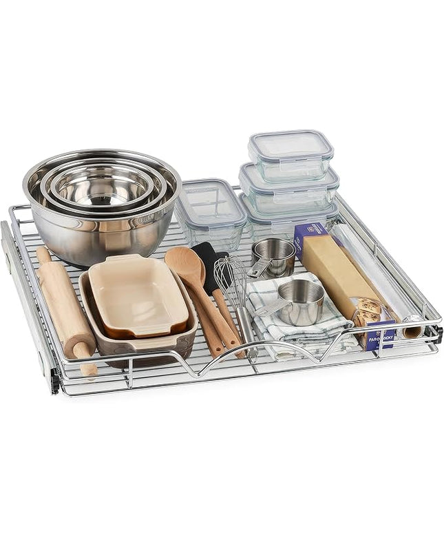 HOLDN’ STORAGE Pull Out Cabinet Organizer - Heavy Duty Steel with Smooth Slide-Out Drawers, Chrome Finish - 20" W x 17" D Basket, Fits 21.25" Cabinet Opening