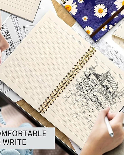 Spiral Journal Notebook, A5 Cute Notebooks for Women Men, College Ruled Hardcover Notebook for Work & Note Taking, 60 Pages Double-Wire Journals for Writing, Cute Blue Daisy