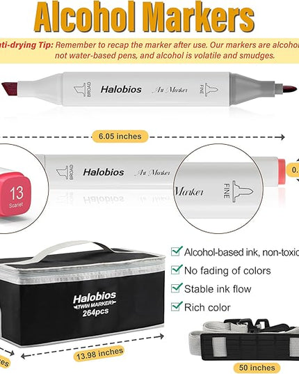 264 Alcohol Markers, Dual Tip Fine & Broad Drawing Markers Alcohol Marker Set with Case, Art Marker for Adults Coloring Artists Drawing Sketching Card Making and Illustration