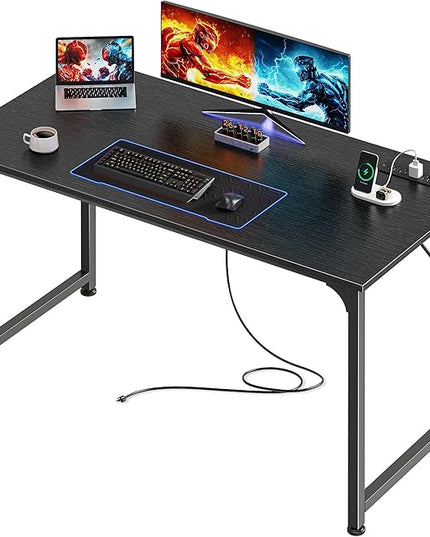 PRAISUN 40 X 20 Inch Computer Desk with Power Outlets and USB-C Port, Gaming Office Desk with Deeper Desktop, Writing Work Desk for Home Office, Study, Bedroom, Work from Home Desk, Metal Frame, Black
