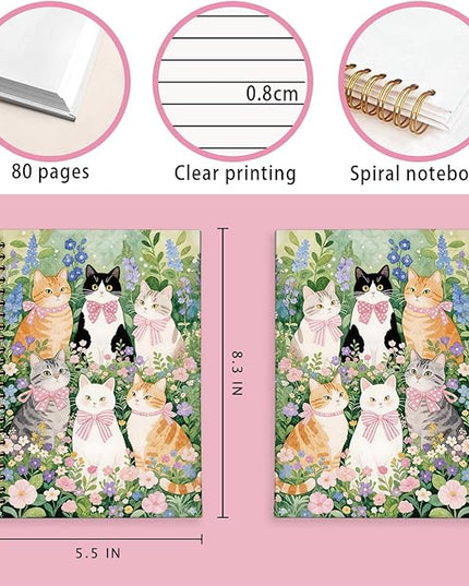 LIANHW Coquette Cute Pink Bow Cats Notebook for Women Girls, Cute Preppy Aesthetic School Supplies, Cat Lover Gifts, Coquette Pink Bow Hardcover Lined Notebook 5.5 x 8.3