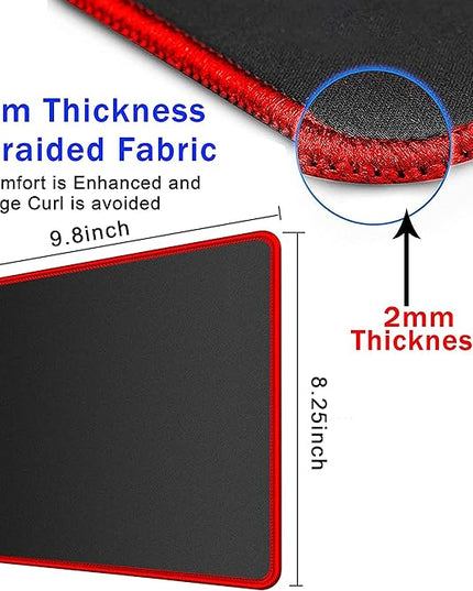 SaiTech IT 20 Pack Gaming Mouse Pad, Water Resistance Coating Natural Rubber Gaming Mouse Pad with Stitched Edges & Non-Slippery Rubber Base (9.84 x 8.27 Inch) - Black with Red Stitched Border