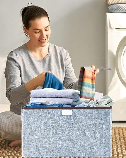 Foldable Storage Bins with Lids, Decorative Storage Baskets, Large Storage Boxes for Home, Office, Bedroom, Closet, Blue, Medium, 4 Pack 14.6 x 9.5 x 9.5”