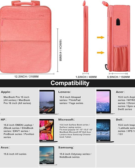 ZINZ Slim & Expandable Laptop Backpack 15 15.6 16 Inch Sleeve, Spill-Resistant Notebooks Bag Case for Most 14-16 Inch MacBooks Surface-Books Dell HP Asus Computers,P01K01