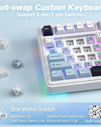 AULA S75 PRO Wireless Mechanical Keyboard with Screen&Knob, 75% Hot Swappable Gaming Keyboard with Pre-lubed Switches, RGB Backlit, PBT Keycaps Creamy Sounding Pc Gaming Keyboards