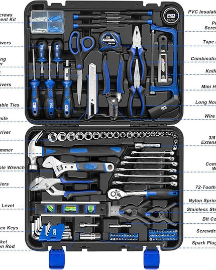 Prostormer 259-Piece Tool Kit, General Household Hand Tool Set with Plastic Storage Toolbox, Portable Complete Repair Tool Box for Home and Car (Blue)