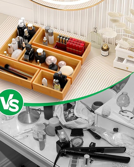 Bamboo Drawer Organizer Set, 5-Piece Storage Trays for Kitchen, Bathroom, Office Desk, Makeup & Junk Drawers,Utensils