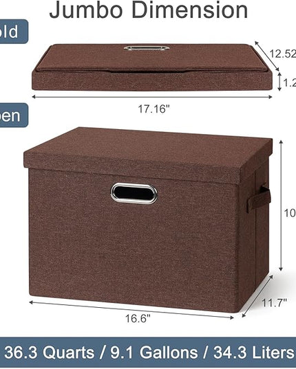 Large 17" 36 Quart Collapsible Stackable Storage Bins with Lids, 3 Packs Dark red Foldable Fabric Closet Storage Boxes with Lids, Heavy-duty Linen Cube Baskets(17x12x11)