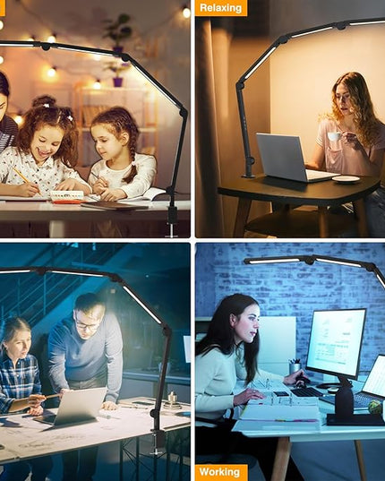 LED Desk Lamp with Clamp,Adjustable Swing Arm Desk Lamps for Home Office,Dimmable Tempering Eye Care Desk Light Bright Modern Led Table Lamp for Nail Tech Architect,Flexible Tall Task Table Light