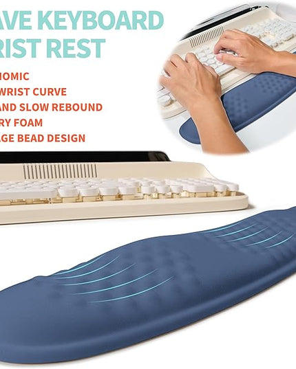 2-in-1 Ergonomic Set, Wave Rise Keyboard Wrist Rest and Massage Bulge Slope Mouse Pad Wrist Support, Cushion Memory Foam Integrated to Relieve Wrist Pain, Dark Blue