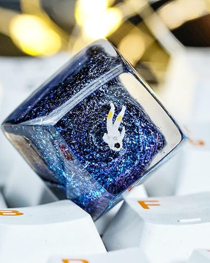 Cool Blue Galaxy Astronaut Artisan Keycap R1 SA Profile Custom Astronauts Keycaps 1U ESC Handmade Resin Gaming Space Explorer Key Cap Cherry MX Switch Compatible Mechanical Keyboard Space Lover Gift