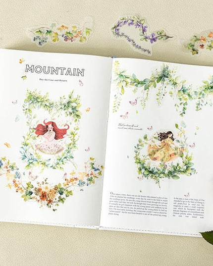 AuriicLeaf Floral Vine PET Stickers, 120 Pcs Large Botanical Ephemera for Scrapbooking, Journaling, DIY Crafting, and Art Supplies