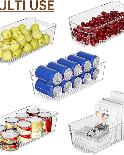 Clear Fridge Organizer, Refrigerator Organizer Bins with Handle, Freezer, Kitchen Cabinet, Pantry Organization, BPA Free Fridge Organizers (12.4 inch 8 Pack)