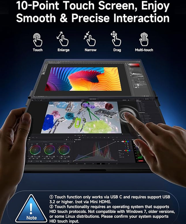 JSAUX FlipGo Touchscreen 16" Dual Portable Monitor, 2.5K Triple Laptop Touch IPS Screen Foldable Extender for Laptop[for Windows/Linux] One Cable to Dual/Magnetic Design/Built-in HUB/HiDPI Display