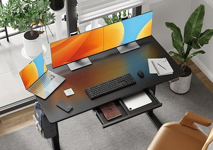 Claiks Standing Desk with Drawers, 55x24 Inch Electric Adjustable Height Stand Up Desk Computer Workstation, Black