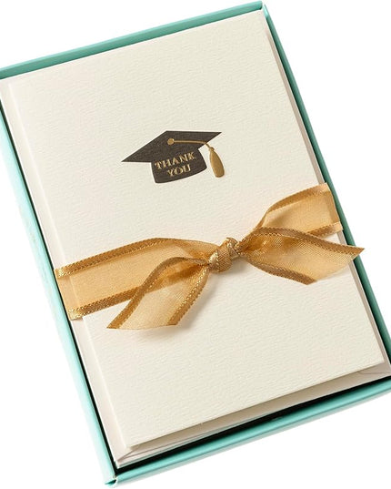 Graphique Grad Cap La Petite Presse Boxed Notecards, 10 Embellished Gold Foil Blank Cards with Matching Envelopes and Storage Box, 3.25" x 4.75"