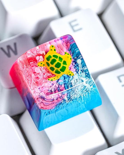 Sea Turtle Artisan Keycap Blue Pink Coral Reef R1 SA Profile Custom Sea Creatures Keycaps 1U ESC Handmade Gaming Resin Key Cap Cherry MX Switch Compatible Mechanical Keyboard Turtle Lover Gift