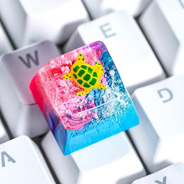 Sea Turtle Artisan Keycap Blue Pink Coral Reef R1 SA Profile Custom Sea Creatures Keycaps 1U ESC Handmade Gaming Resin Key Cap Cherry MX Switch Compatible Mechanical Keyboard Turtle Lover Gift