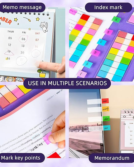 Golcellia Transparent Sticky Notes, See Through Sticky Note, Pastel Colorful Clear Sticky Notes-1040 Sheet Pack (3 Styles) Annotating Books Repositionable Translucent Sticky Tabs